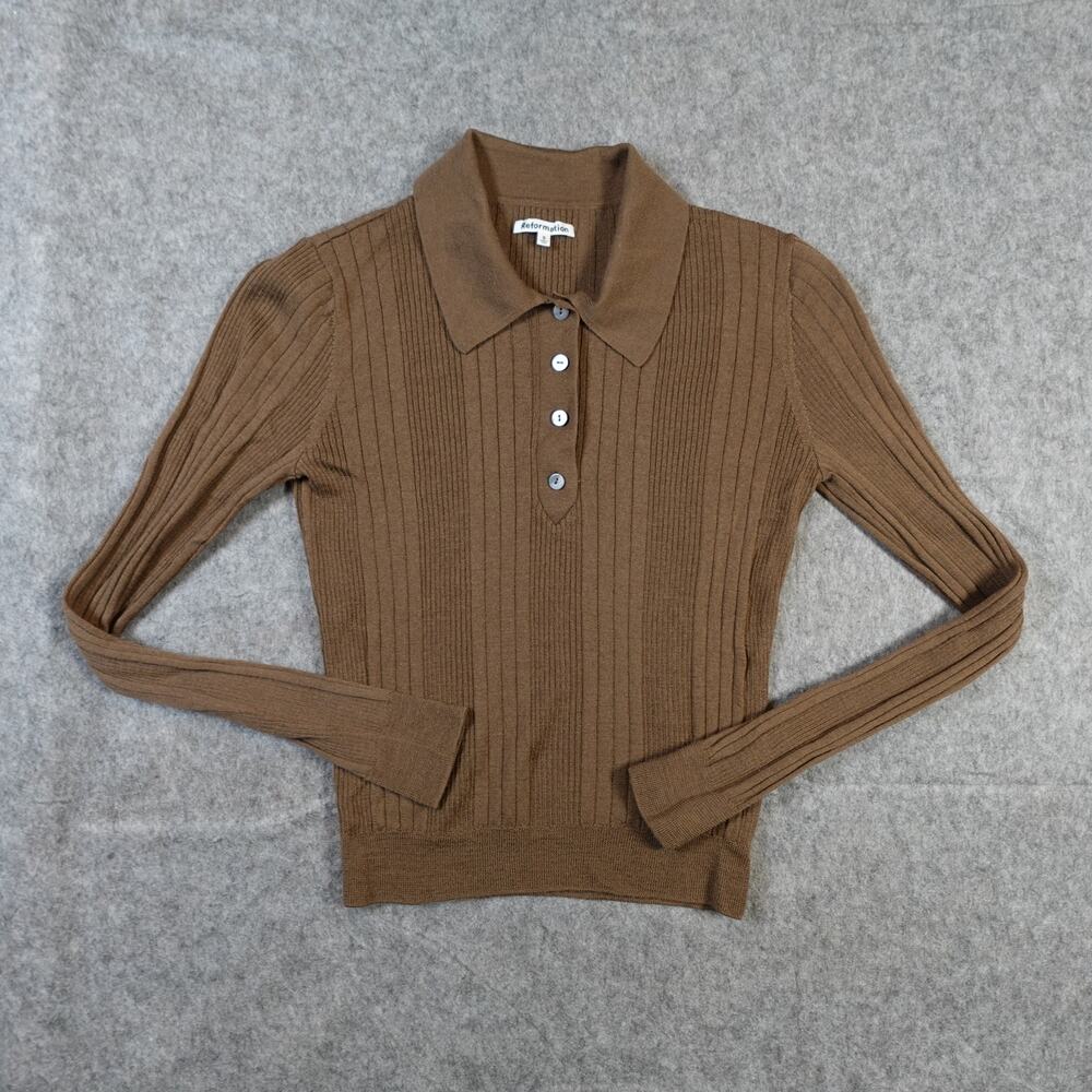 Reformation Chocolate Brown Ribbed Polo Knit - Picture 1 of 9
